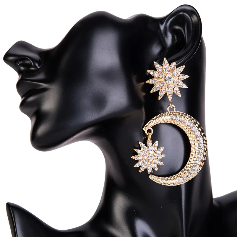 Trending Jewelry 2026 New Gold Color Moon Statement Stud Earring For Woman Fashion Crysatl Big Earrings Female Accessories SALES