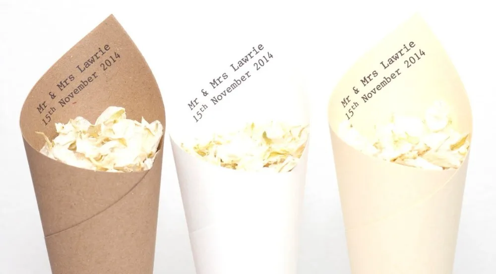 personalized mr&mrs names date or text Rustic Wedding confetti cones, Customize wedding confetti package free design