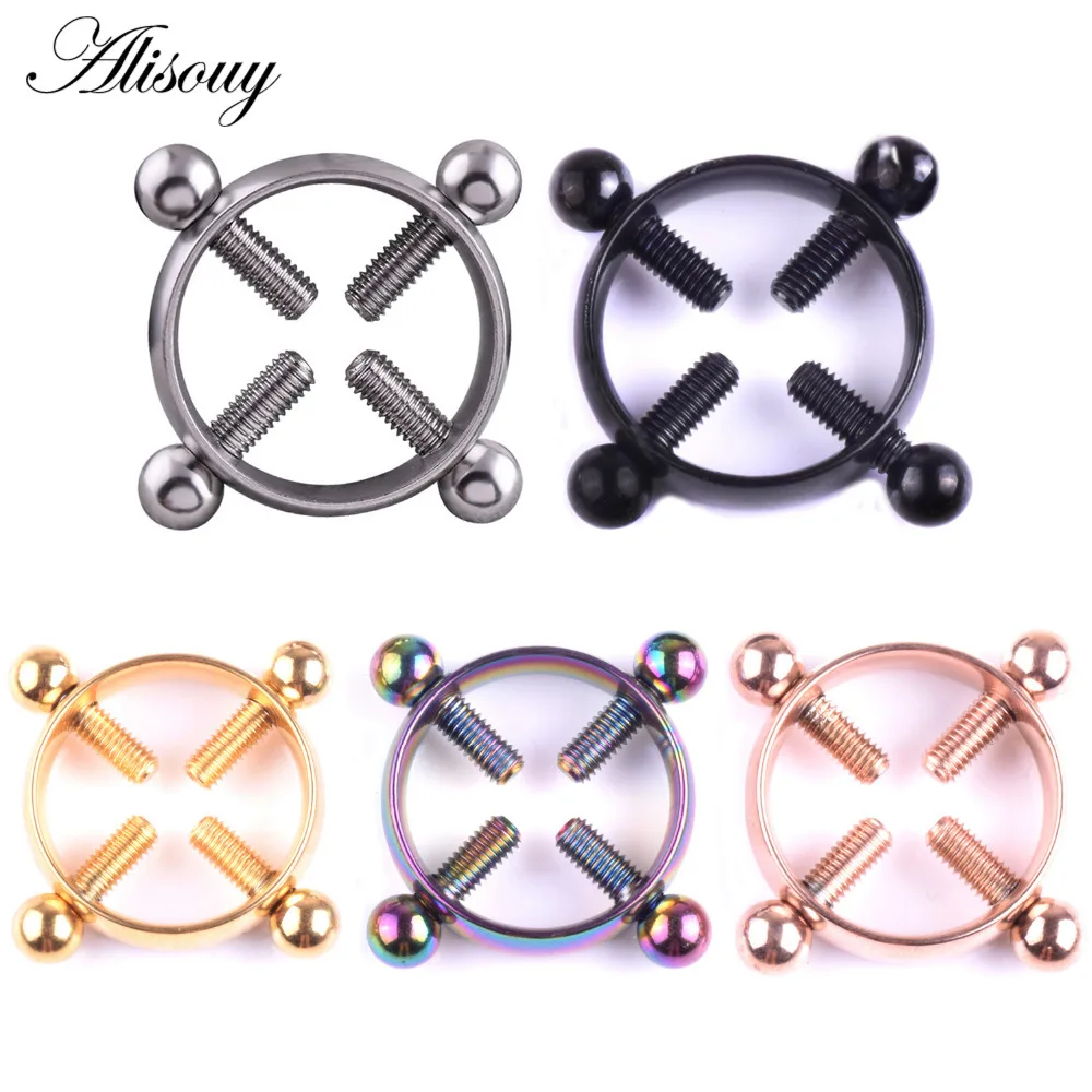 Alisouy 1PC 316L Surgical Stainless Steel Round Non-Piercing Nipple Ring Shield Nickel-free Fake Body Piercing Jewelry