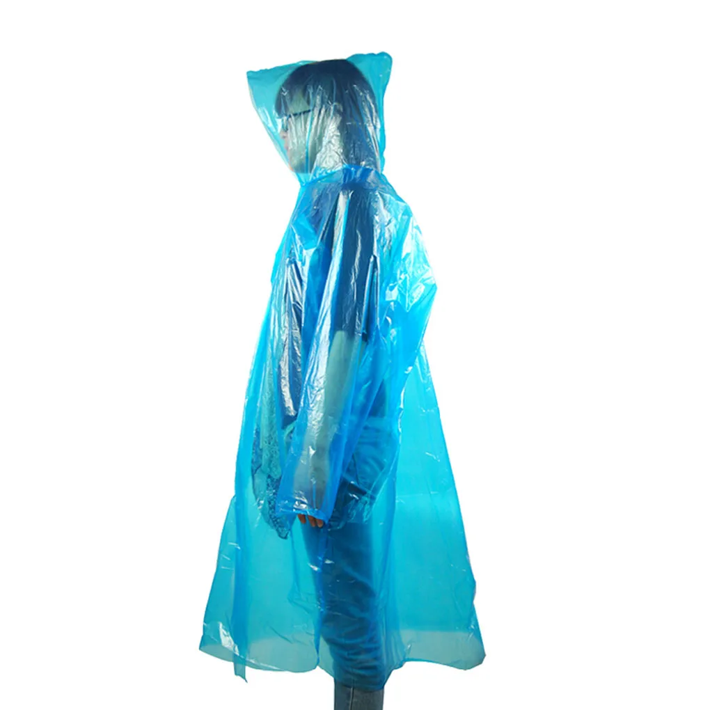 Foldable Plastic Raincoat Camping Mountaineering Backpacking Rain Coat Family Campers Equipment Accessories Color Random