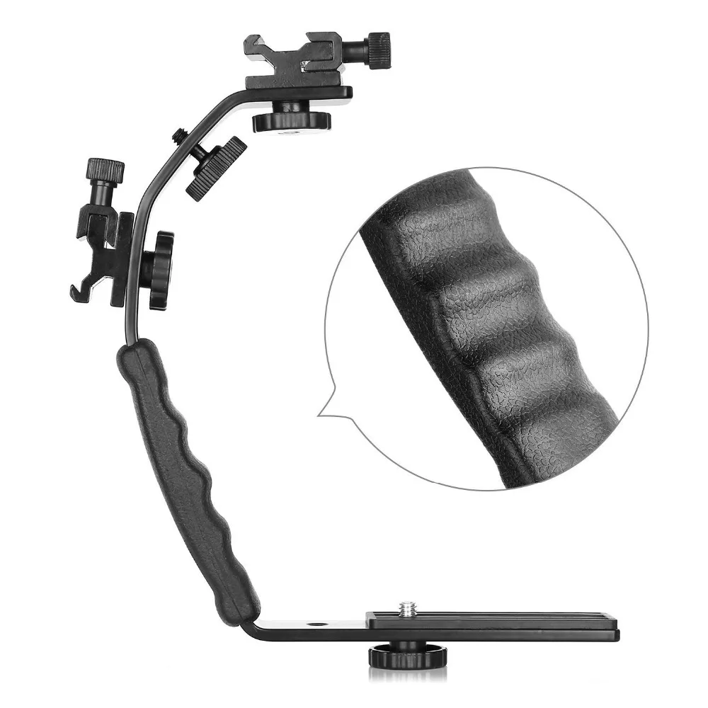 C Shape Aluminum Bracket with Cold Shoe Adaptor for Microphones LED Flash Mount Holder for Canon Nikon DSLR SLR DV Cameras