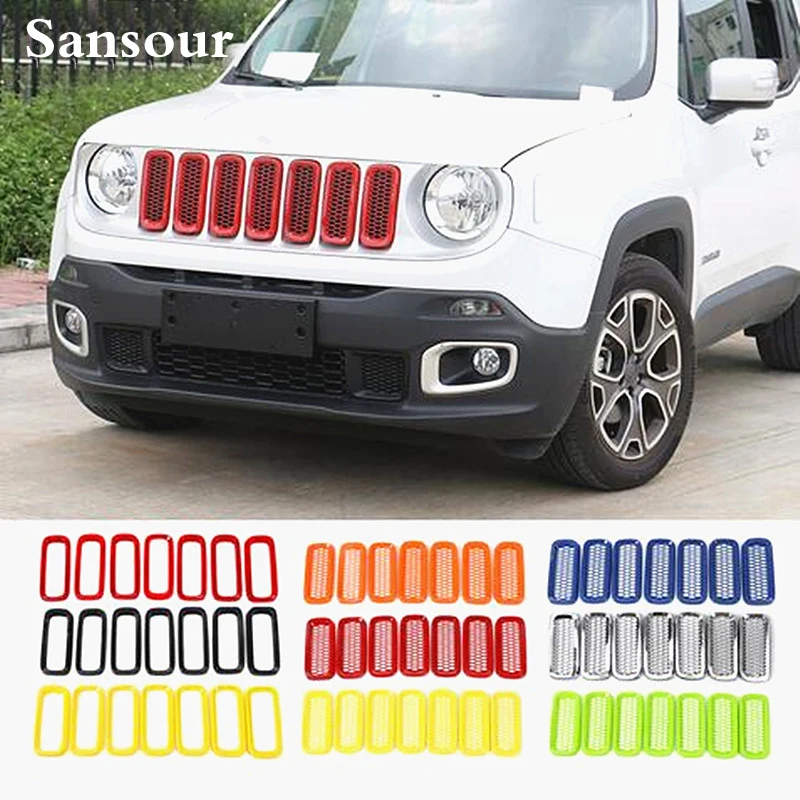 ABS Honeycomb Insert Trim Front Mesh Grille Cover Front Grille Trim Ring Insert Cover for Jeep Renegade 2015 2016 2017 2018