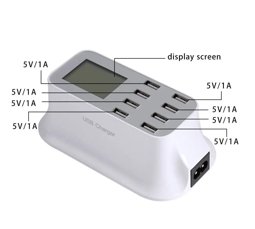 Total 8000MA 8 Ports USB Charging Station 5V 2.1A Charger With LCD Display For Smartphone Guarantee 100%