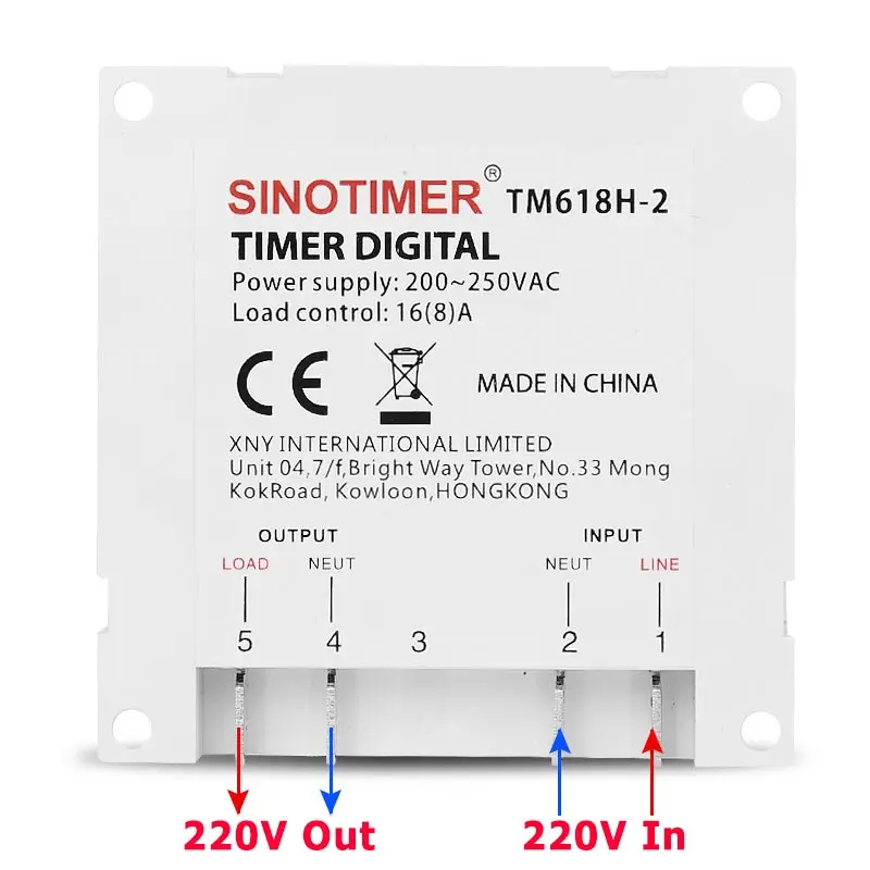 SINOTIMER TM618H-2 220V AC Digital Time Switch Output Voltage 220V 7 Day Weekly Programmable Timer Switch for Lights Application