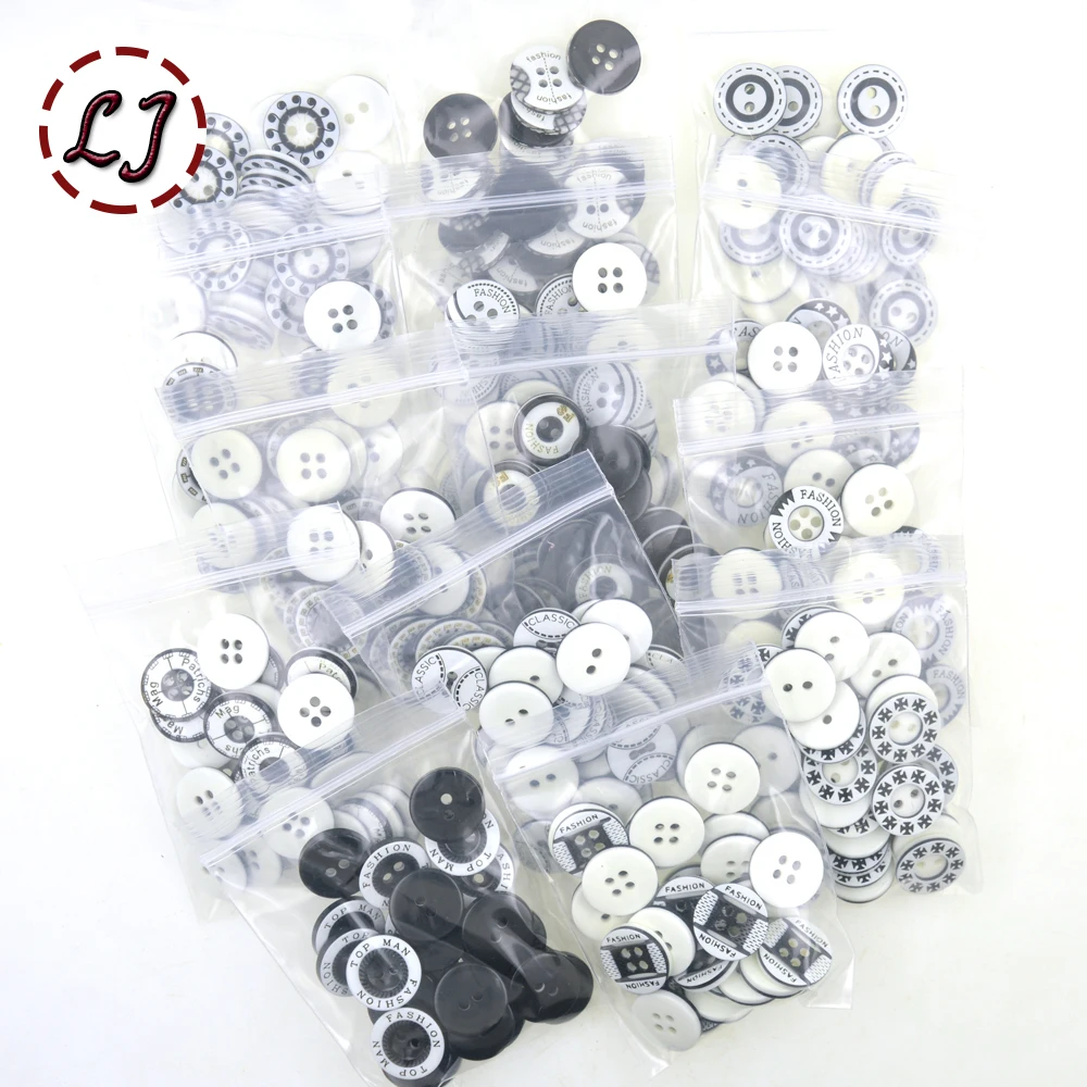 Hot sale 30pcs/lot 12mm black&white plastic resin button cloth accessories man women fashion T-shirt sewing buttons scrapbooking