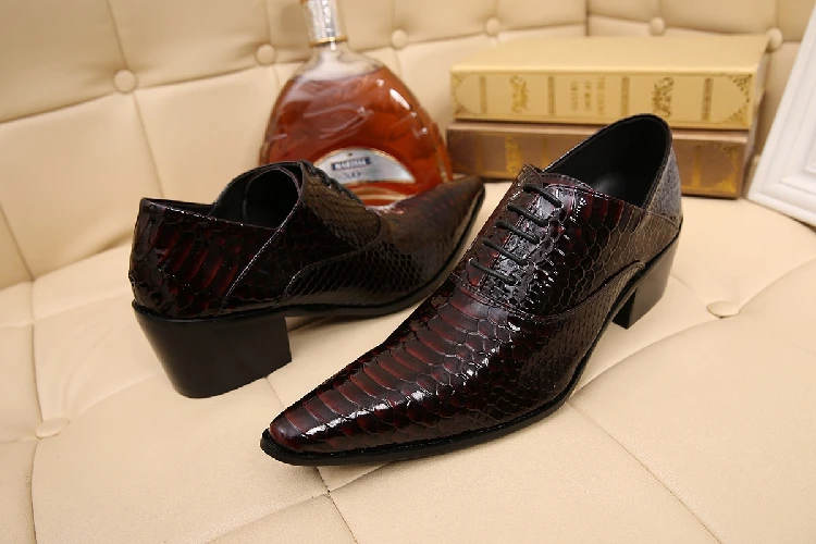 Sapato social masculino leather shoes men python skin pointed toe mens shoes high heels oxford dress wedding formal loafers