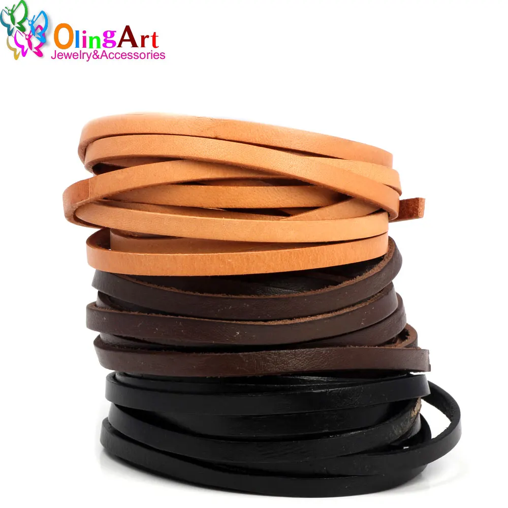 OlingArt 5*2mm 3YD/Lot czarny/brązowy/skórzany kolor płaska skórzana linka/sznury naszyjnik DIY bransoletka kolczyki Choker two...