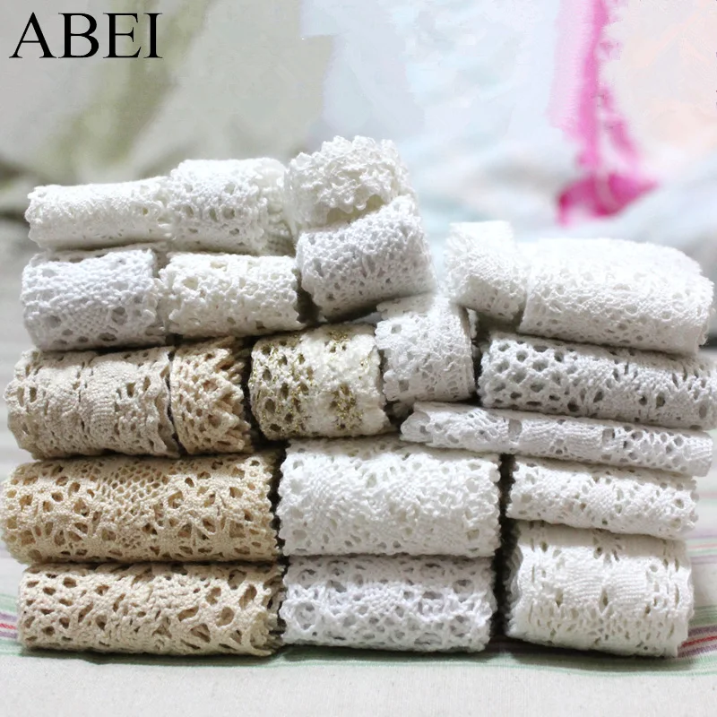 3.5-7cm 10yards 100% Natural White Beige Cotton Lace Trims for Garments Hometexile Edge Wrapping DIY Sew Cotton Ribbon Trimming