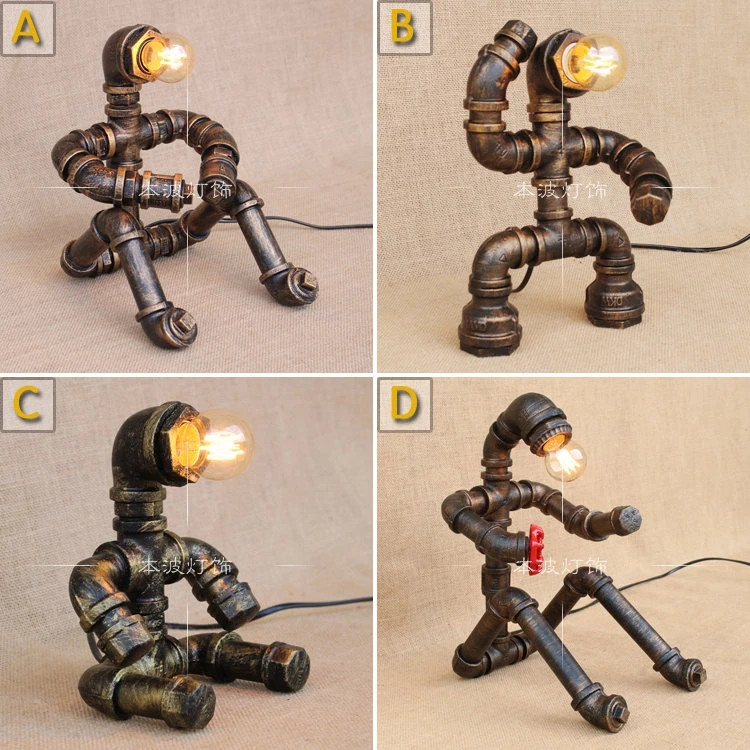 robot iron pipe lamp Table Lamps NEW American industrial retro minimalist personality study bed ornament personality creative CL