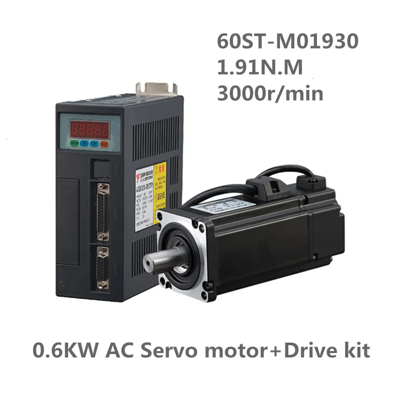 60ST-M01930 220V 600W 3000RPM AC Servo motor 1.91N.M. Single-Phase ac servomotor drive permanent magnet Matched Driver AASD-15A