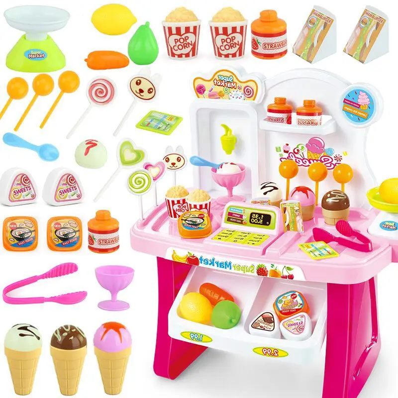 Scuola materna ragazza finta Play House giocattoli supermercato cassa cassa frutta torta festa per bambini gioco giocattoli cibo caramelle attrezzo da cucina