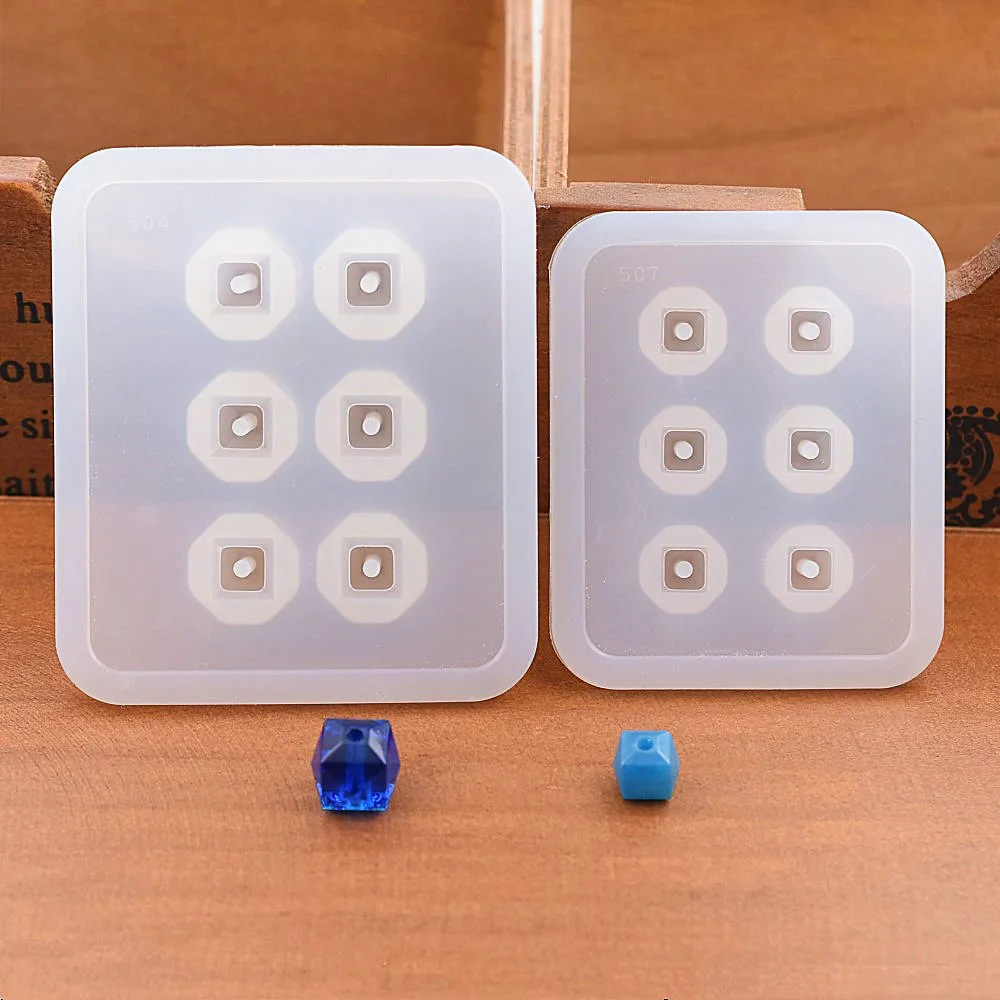 Silicone Mold 9mm 12mm 16mm Cube Oval  beads with hole 6 compartment epoxy Resin Silicone Mould handmade Craft Jewelry Making