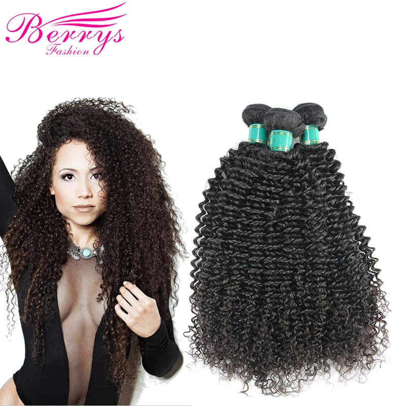 Berrys Fashion Brazilian Virgin Hair Kinky Curly 3 Bundles/Lot Human Hair Extensions Natural Black 10-28