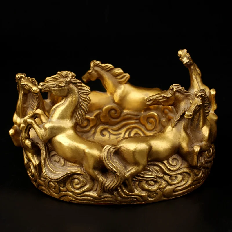 large GOOD HOME office company efficacious thriving business Success 8 horses courser FENG SHUI Ashtray brass statue