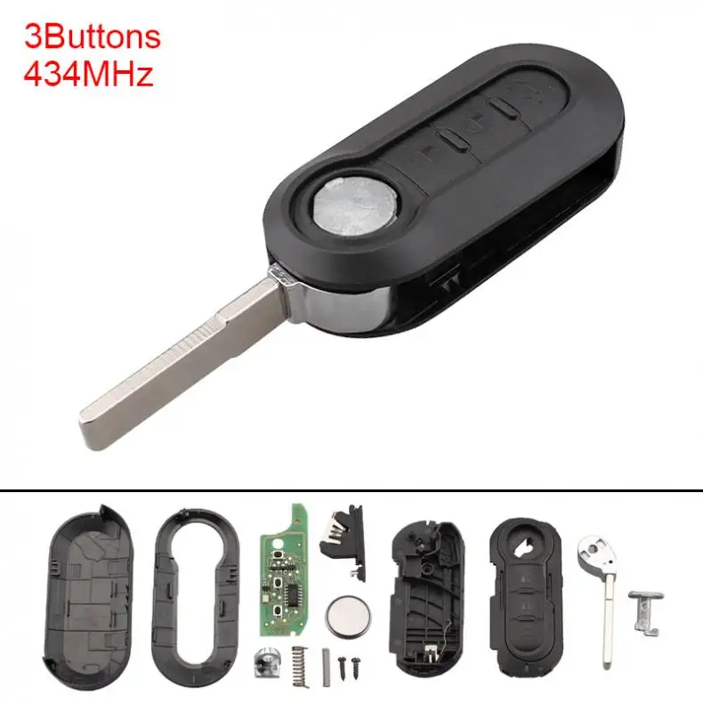 

3 Buttons Keyless Uncut Flip Car Remote Key Replacement With Fob PCF7946 Chip for Fiat 500 Grande Punto 2010-2017