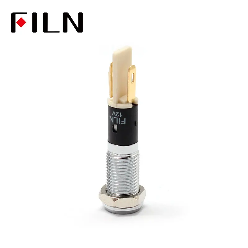 FILN 8mm Car dashboard  silver shell Fan tag  C40 12v led indicator light with Solder foot