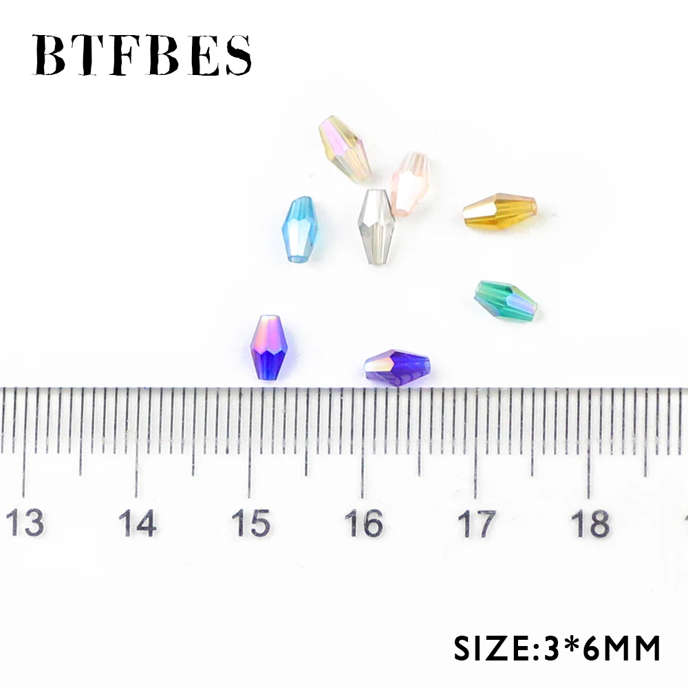 BTFBES 3x6mm Austrian Faceted Bicone Crystal Long beads 100pcs Glass Loose Space Beads for Jewelry Necklace Bracelet Making DIY