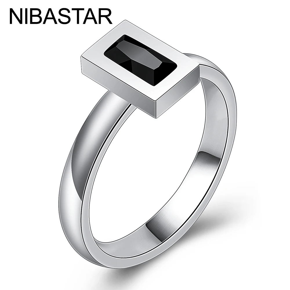 

Hot Sale Black Wedding Rings For Women Luxury Black Crystal Ring Fashion Stainless Steel Ring Female Jewelry