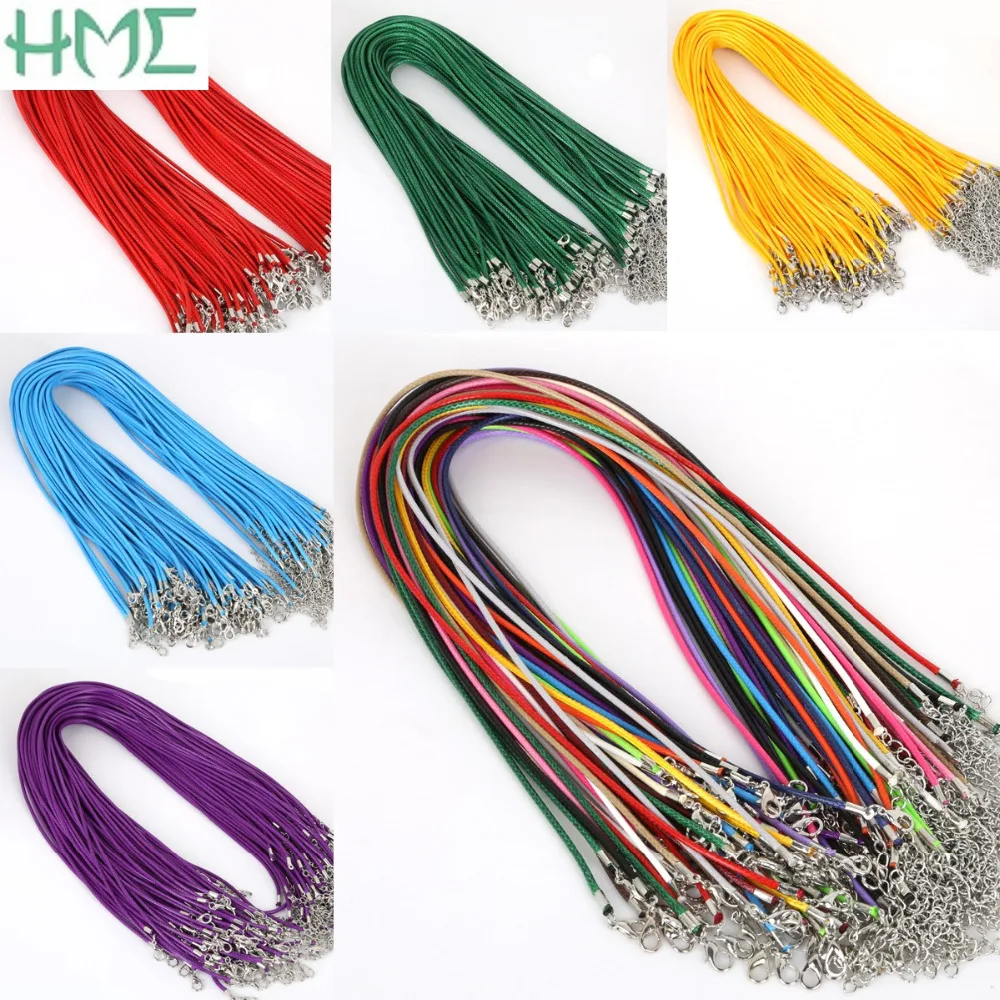 2mm 10pcs 19 Colors Faux Leather Cord Chains Adjustable Necklace Bracelet With Lobster Clasp For DIY Jewelry Making Findings