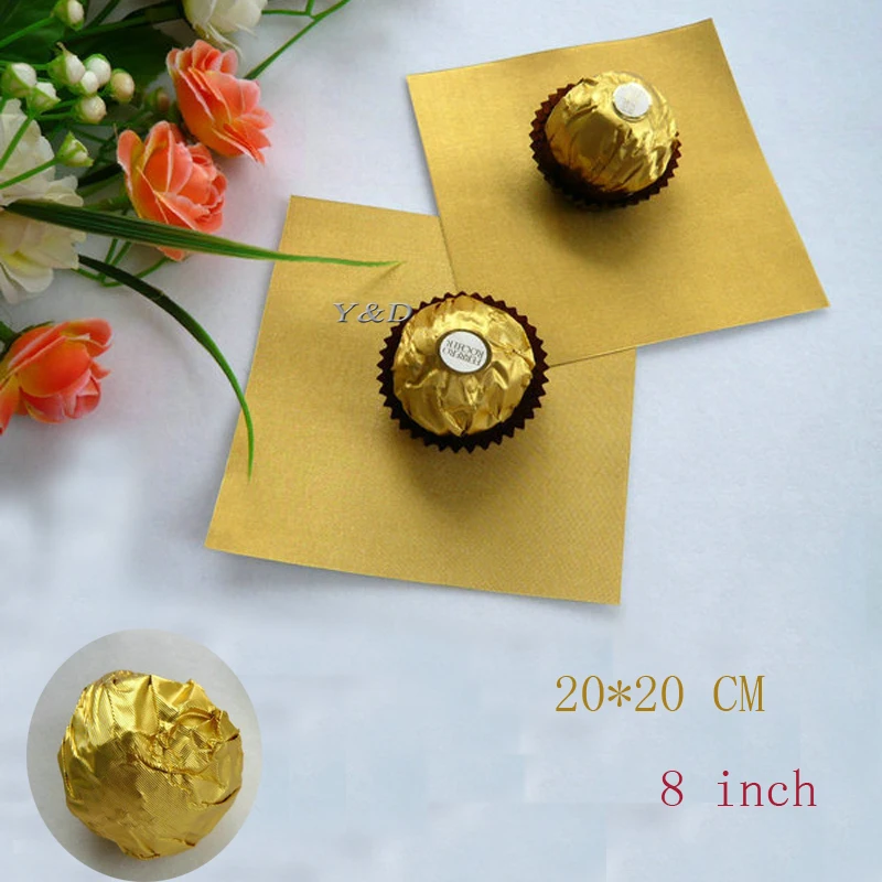 Wholsale 20*20cm (8 inch ) Gold Embossed Golden Embossing Aluminum Tin Foil For Chocolate Candy Tea Wrapping Moon Cake Packaging