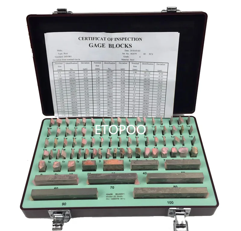 ETOPOO 83 pz/set 1 grado 0 grado di ispezione blocco calibro Test pinza blocchi strumenti di misurazione