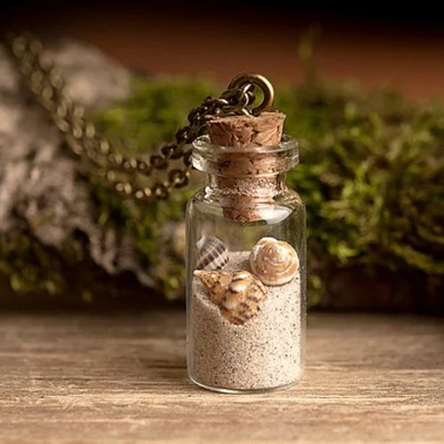 3PCS 22X11mm Glass Jar Beach Sand Pendants Wish Necklace Sea Shell Tiny Necklace Gift for Her