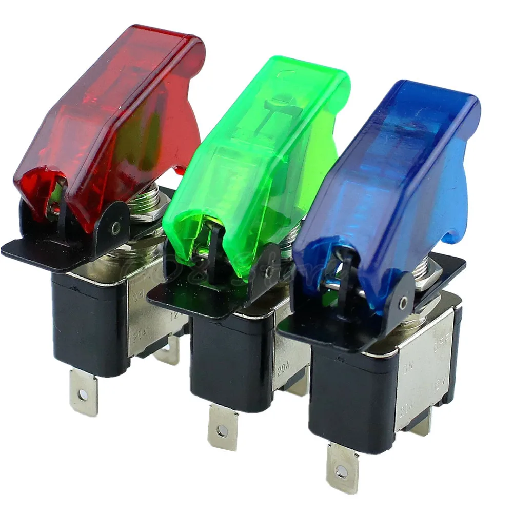 Auto Boat Truck Illuminated Led Toggle Car Switch With Safety Aircraft Flip Up Cover Guard Red Blue Green Yellow White 12V20A TM