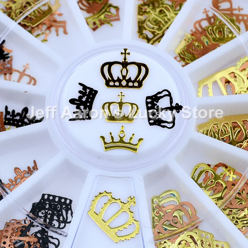 

Black Gold Metal Imperial Crown Nails Foils Decals Slice Supplies Wheel Nail Art Decorations Accessories Manicure Design Tools