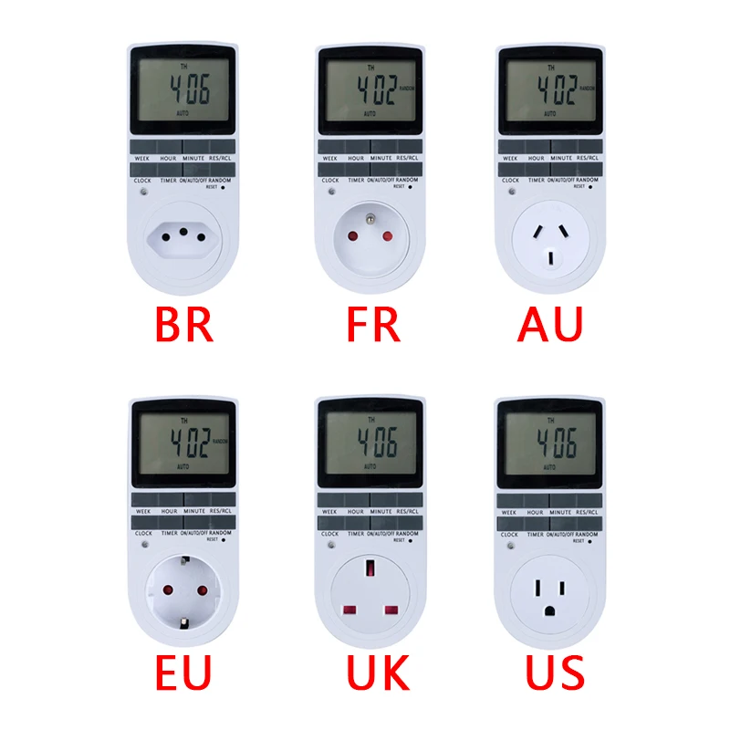 Temporizador Digital electrónico, interruptor cíclico de 24 horas, enchufe de cocina programable, 220V, 120V, EU, UK, AU, US, FR, BR