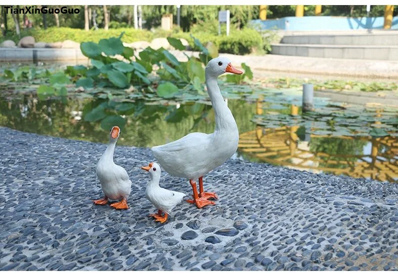 simulation goose hard model polyethylene&furs white geese one lot/ 3 pieces,craft furnishing decoration s1325