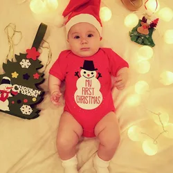 My First Christmas Baby Boys Romper Casual Baby Girls Clothes Newborn Short Sleeve Jumpsuit+Lovely Hat Clothing Sets DS9