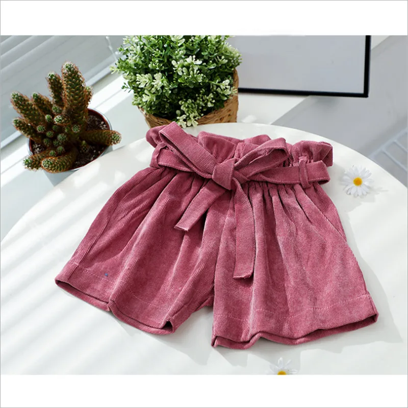 Fanfiluca Baby Girls Pants Solid Bow Ruffle Pants Fashion Autumn Winter Shorts Corduroy PP Shorts For Children 1-5 Years