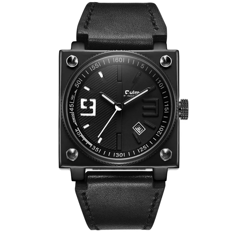 Oulm New Fashion Men\'s Watches Square Dial Genuine Leather Strap Watch Male Clock Waterproof Military Wristwatch