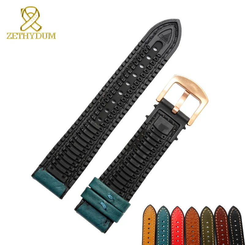 Genuine leather bracelet rubber bottom Italian leather watch strap 18 20 22 24mm band waterproof Silicone base watchband