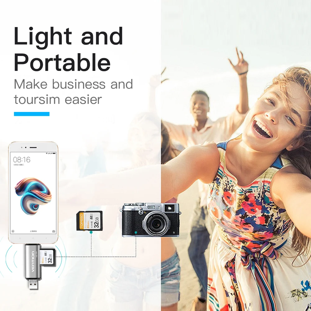 Vention Mini SD การ์ดอ่าน OTG USB 3.0 2.0 Micro USB 3.0 2.0 ประเภท C เครื่องอ่านการ์ด Micro SD TF Card Reader สำหรับแล็ปท็อปพีซี