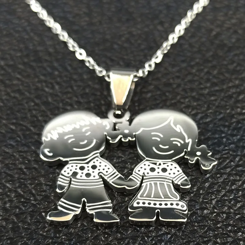 Boy Girl Child Kid Stainless Steel Necklaces Women Gold Color Mothers and Children Necklaces Jewelry Mother\'s Day Gift N519S01