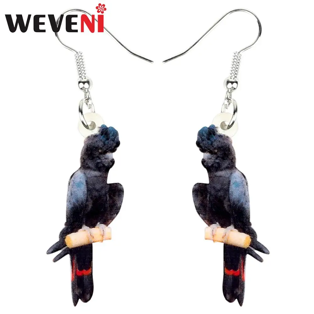 WEVENI Acrylic Fashion Red-tailed Black Cockatoo Bird Earrings Dangle Drop Unique Design Jewelry For Women Girl Teens Charm Gift