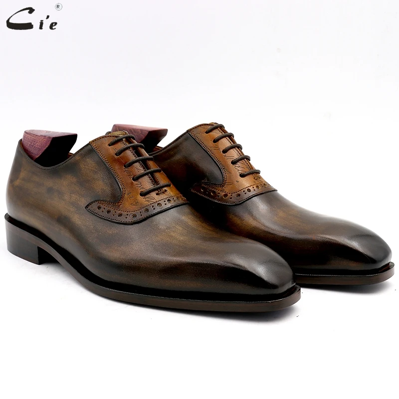 cie oxford patina olive matching brown carving design full grain calf leather breathable outsole handmade men shoe bespoke color