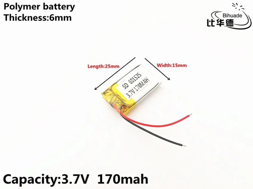 1pcs/lot 3.7V,170mAH,601525 Polymer lithium ion / Li-ion battery for TOY,POWER BANK,GPS,mp3,mp4