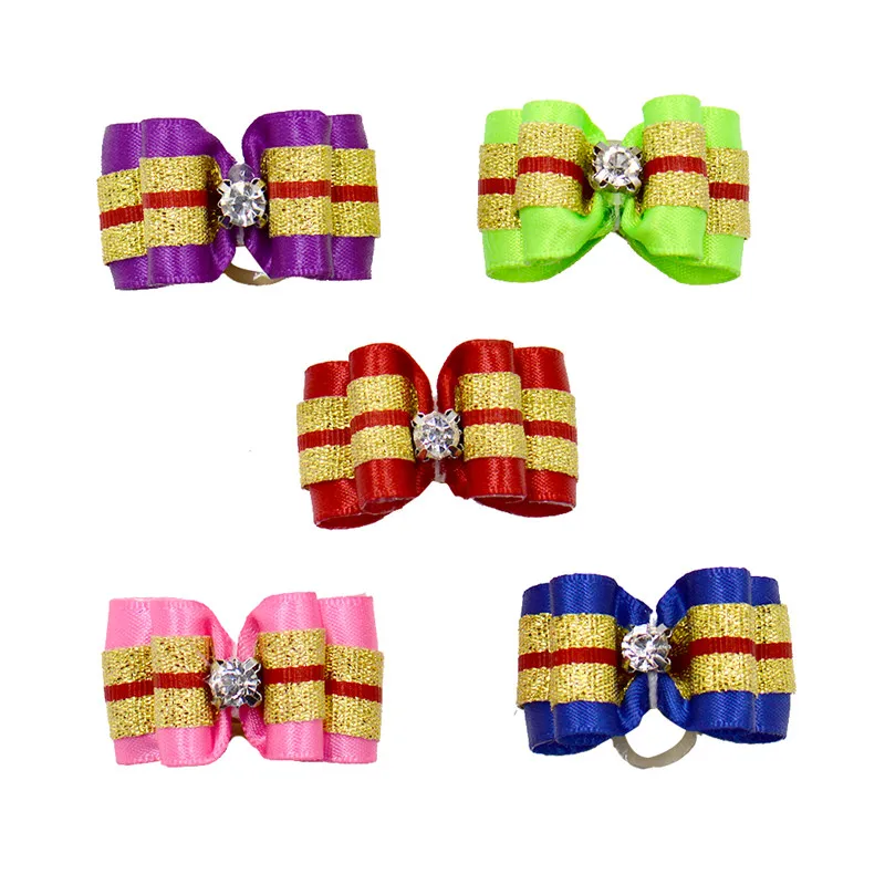 20/50/100pcs /Set diamond flowers bowkont handmade dog grooming accessories pet decoration bows mixed color pet hair bows