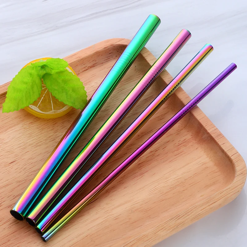 4pcs Metal Straight Drinking Straw With Fabric Pouch Stainless Steel Straw+4Brush Food Grade 6MM*8MM*10MM*12MM Bar Accessories