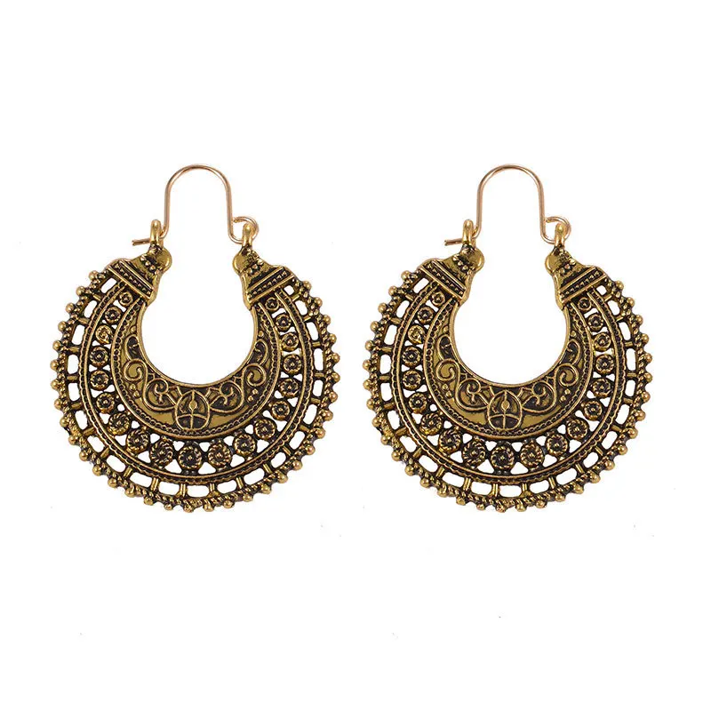 Bohemia Ethnic Design Semicircle Vintage Pattern Bronze Ancient Silver Plated Drop Earrings Dangle Earrings For Women