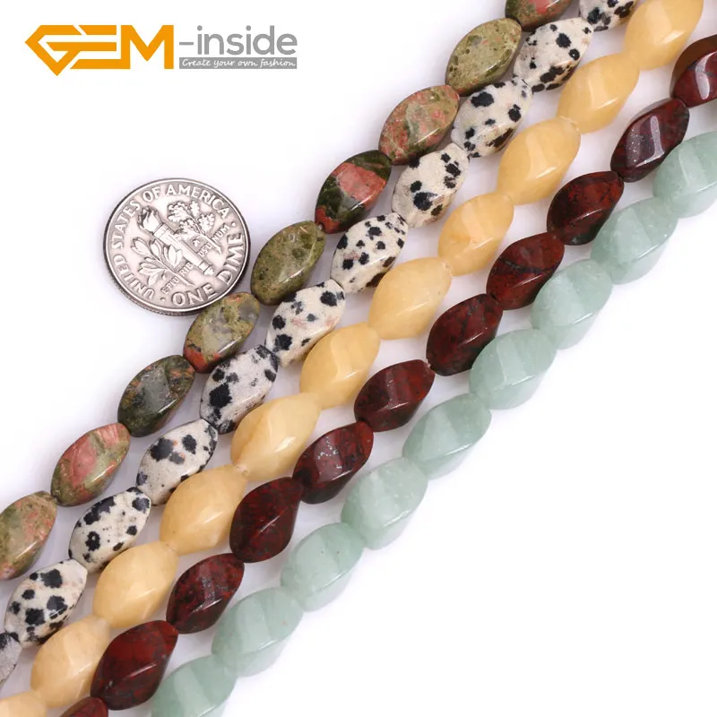 

6x12mm Twist Assorted Material Natural Gem Stones Flat Beads For Jewelry Making DIY 15" Strand Wholesale Gem-inside