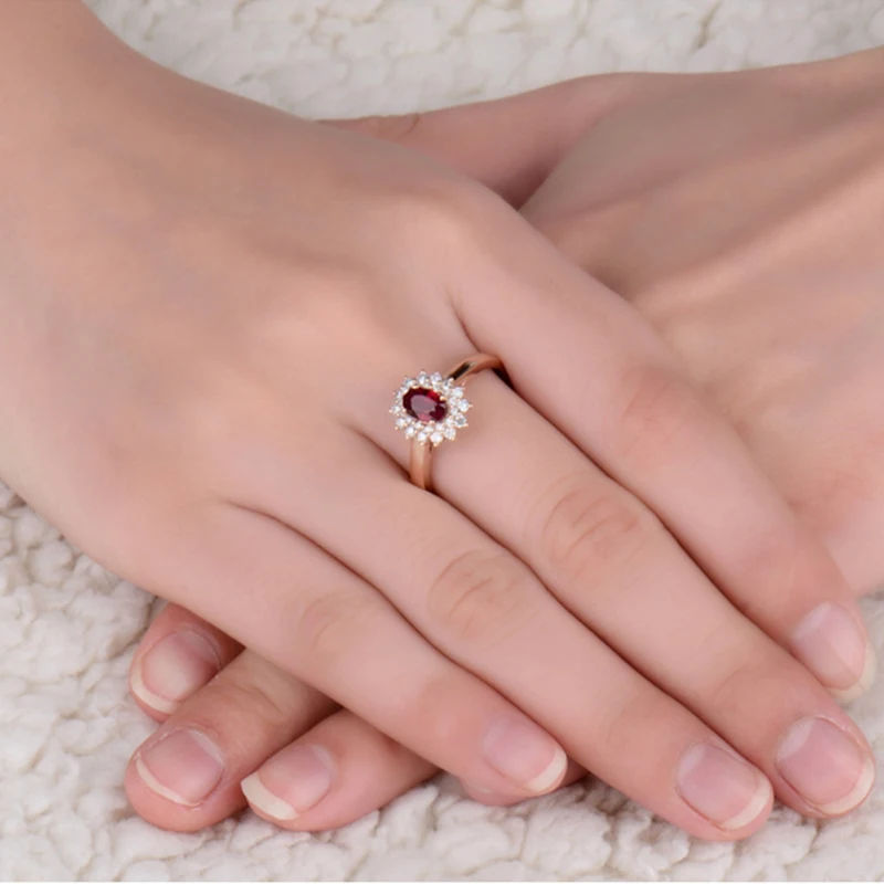 

LANMI Classical Wedding Rings for Women Oval Cut 4x6mm Red Ruby 18KT Rose Gold Natural Diamond Ring WU52RU