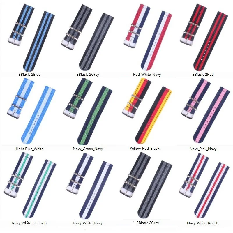 Buy 2 get 10% off) 18mm 20 mm 22mm 24mm Cambo Stripe fabric Nylon watchband Watch Strap Bands Buckle Stainless steel buckle