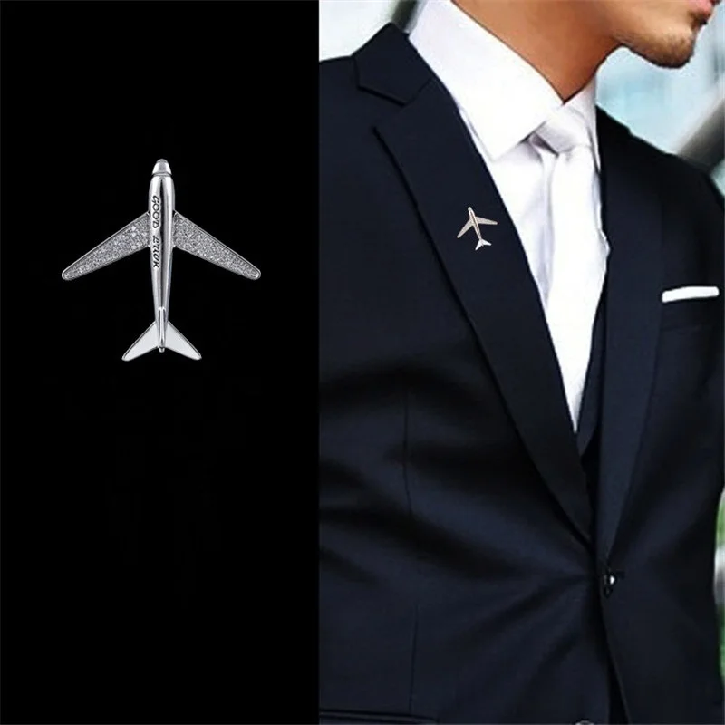 High quality Sparkling Zircon Airplane Aircraft Man Pins Brooches Man Party Brooch Jewelry Men Suit Brooch Pin Gifts New 2021