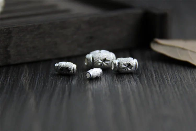 1pc 100% 925 Sterling Silver Matte Craft Flower Loose Spacer Beads Fancy Silver Barrel Charm Beads DIY Fine Jewelry Making