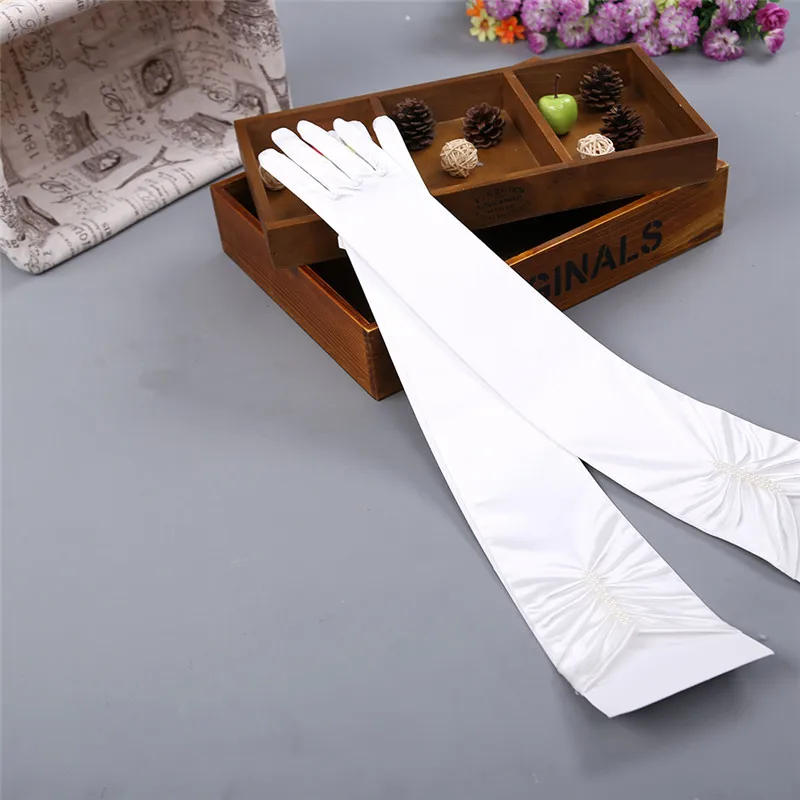 JaneVini 2019 Trắng Dài Bridal Găng Tay Elbow Chiều Dài Người Phụ Nữ Găng Tay Đám Cưới Đầy Đủ Ngón Tay Găng Tay Găng Tay Satin Găng Tay Găng Tay đối với Đảng Evening