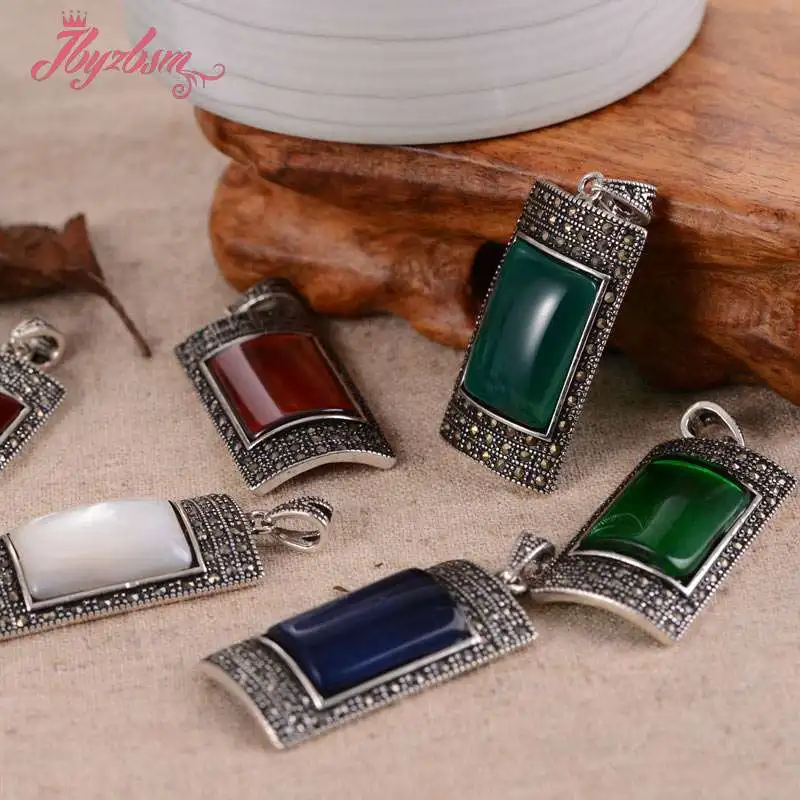 14x20mm Rectangle:Agat.CZ Crystal Gem Stone Beads Marcasite White Tibetan Silver Fashion Pendant 1 Pcs,20x35mm Free Shipping