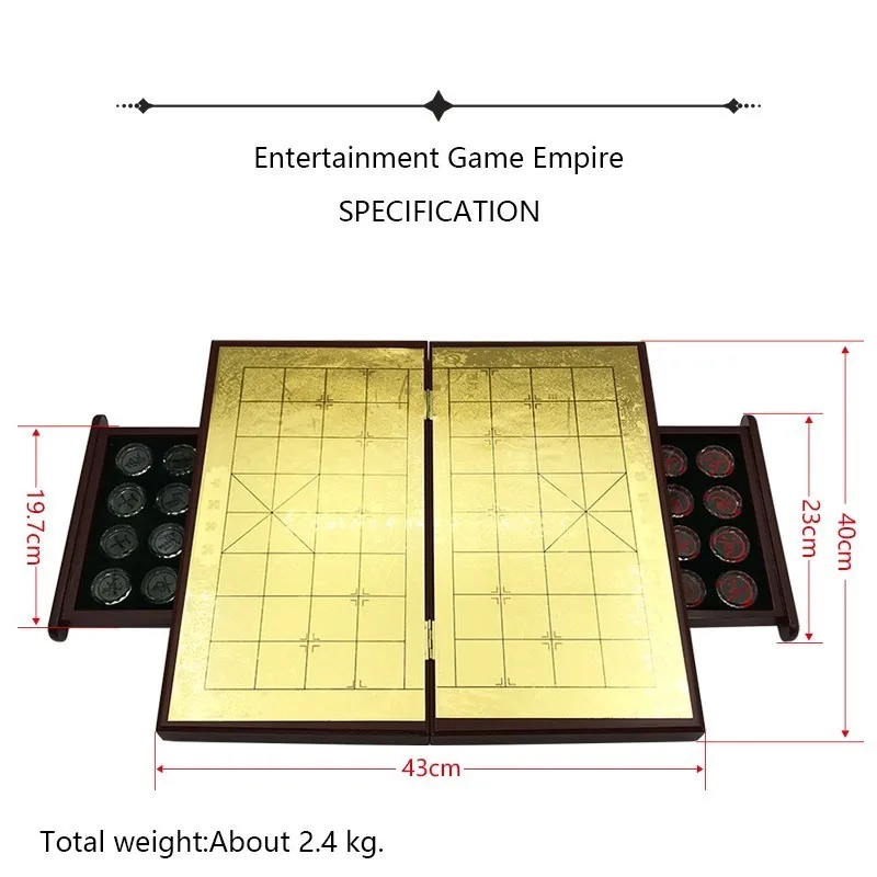 New Wood Chinese Chess Game Set Folding Chessboard Crystal Pieces Glittering Gold Foil Chessboard Upscal Chess Good Gift